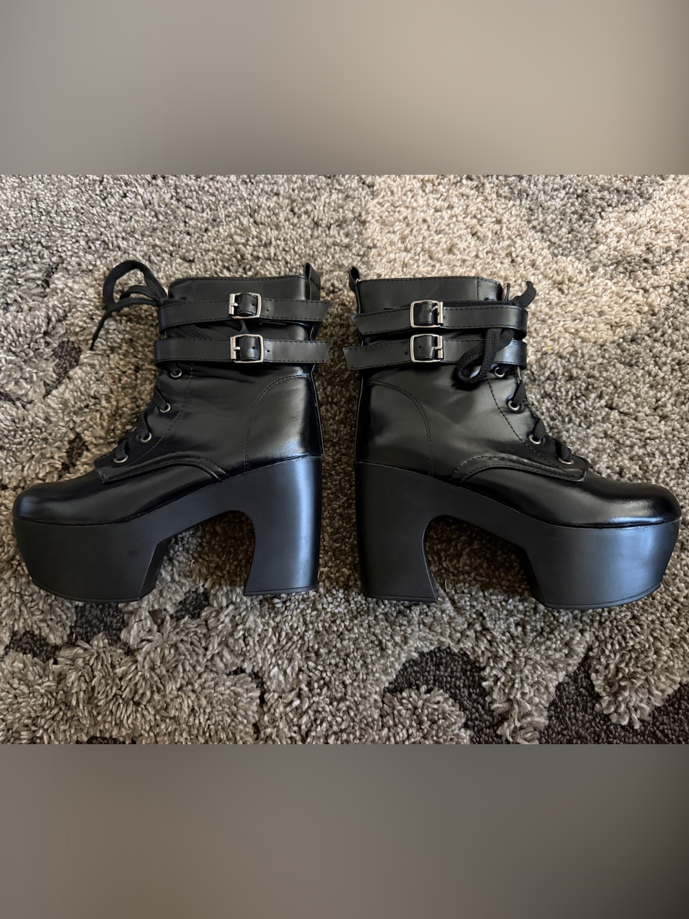 Women’s Black Platform Buckle Ankle Boots
